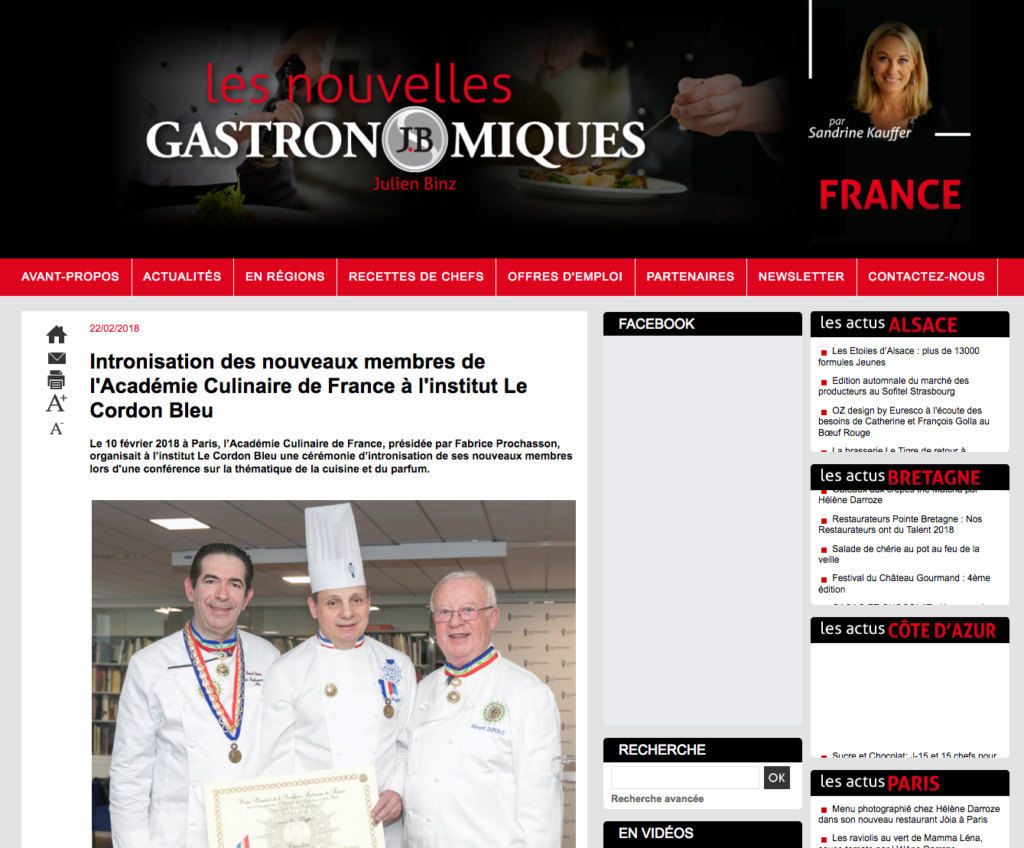 Intronisation des nouveaux membres de l'Académie Culinaire de France à l'institut Le Cordon Bleu